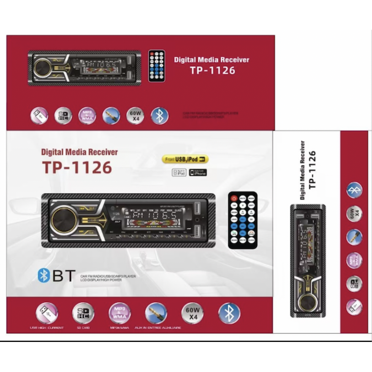 Ράδιο Αυτοκινήτου 1DIN Με Bluetooth USB SD Και Τηλεχειριστήριο 60W x4 TP-1126 - Image 2