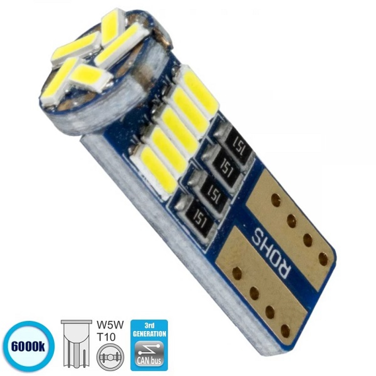 Σετ LED Λάμπες Αυτοκινήτου T10 12V 15 SMD 4014 Ψυχρό Λευκό 6000K 2τμχ W13008-1 - Image 2