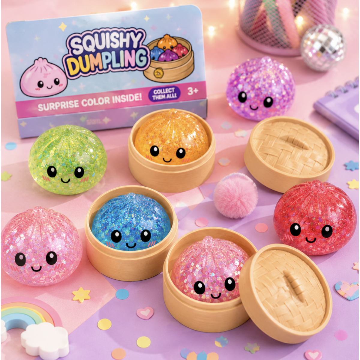 Squishy Παιχνίδι Anti-Stress Dumpling Rainbow Glitter 89464 - Image 3