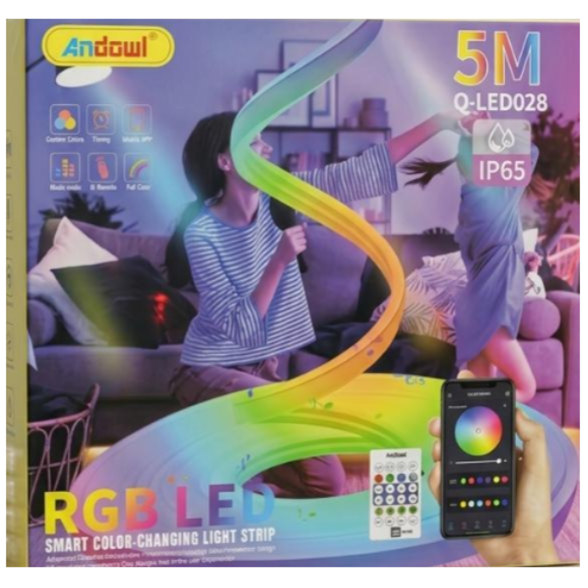 Ταινία RGB LED 5m Smart IP65 Με Έλεγχο App, Τηλεχειριστήριο Και Music Sync Andowl Q-LED028 - Image 2