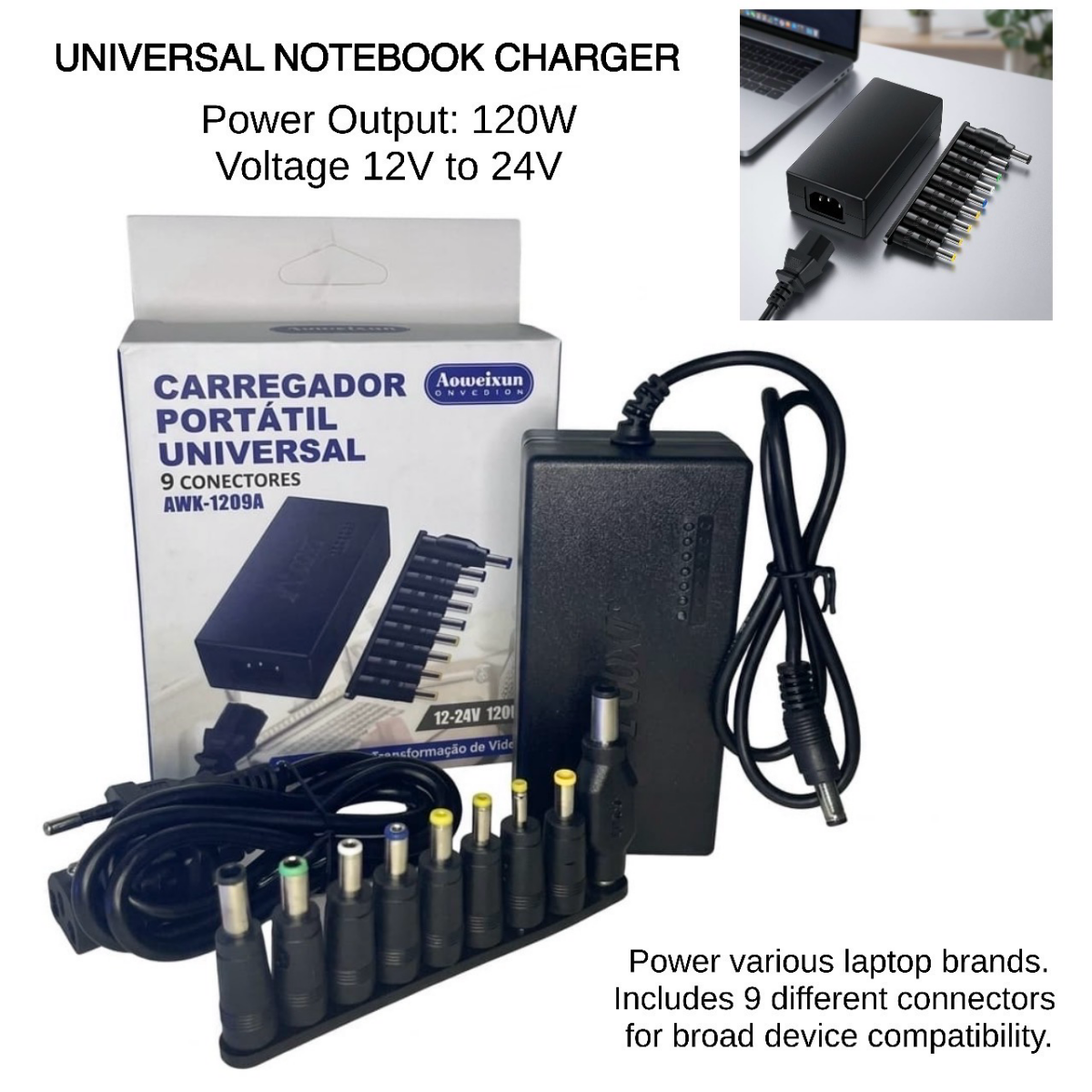 Universal Φορτιστής Laptop 120W Με 9 Βύσματα Aoweixun AWX-1209A - Image 2