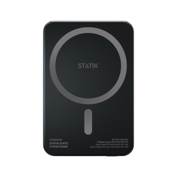 Statik State Portable Charger Power Bank 5000mAh Συμβατό με MagSafe 15W Black PUP-0431-BLK