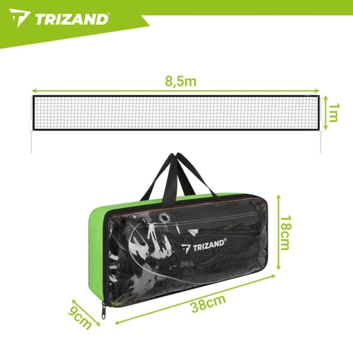 Trizand Δίχτυ Βόλεϊ 8.5x1 m σε Τσάντα Μεταφοράς Μαύρο 00027546 - Image 2