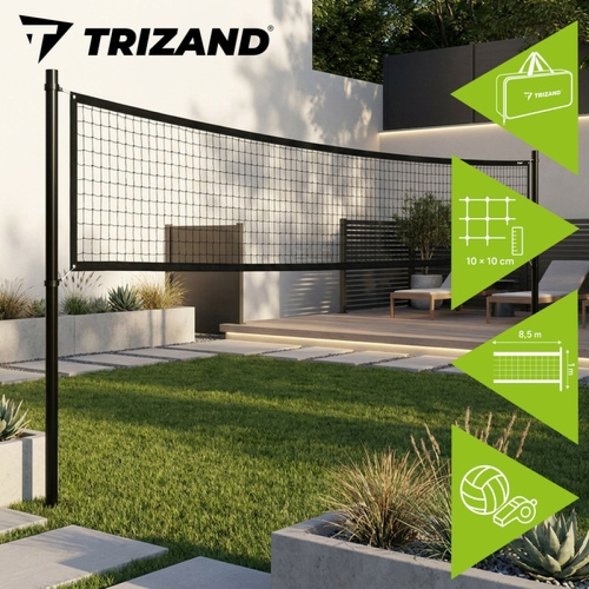 Trizand Δίχτυ Βόλεϊ 8.5x1 m σε Τσάντα Μεταφοράς Μαύρο 00027546 - Image 4