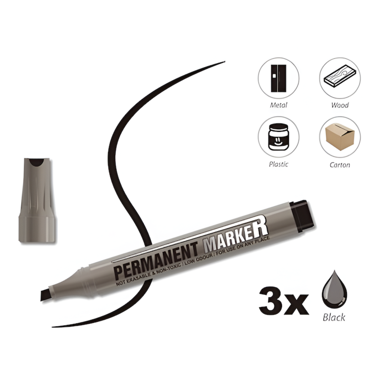 Ανεξίτηλοι Μαρκαδόροι Μαύροι Σετ 3 Τεμαχίων Motarro MC164-2