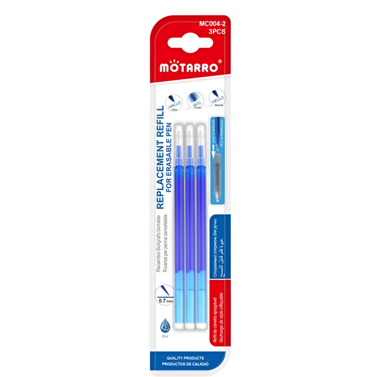 Ανταλλακτικά Στυλό Gel που Σβήνει 0.7mm Μπλε 3 τμχ Motarro MC004-2