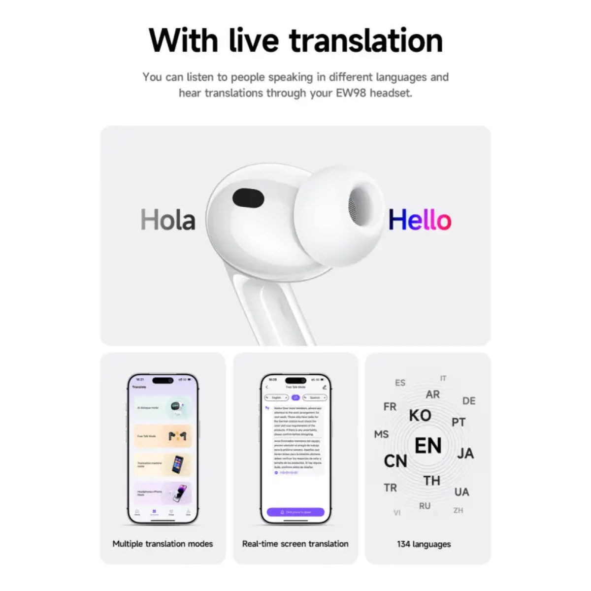 Ασύρματα Bluetooth Ακουστικά με AI Μετάφραση & Καρδιακό Παλμό Hoco EW98 - Image 4