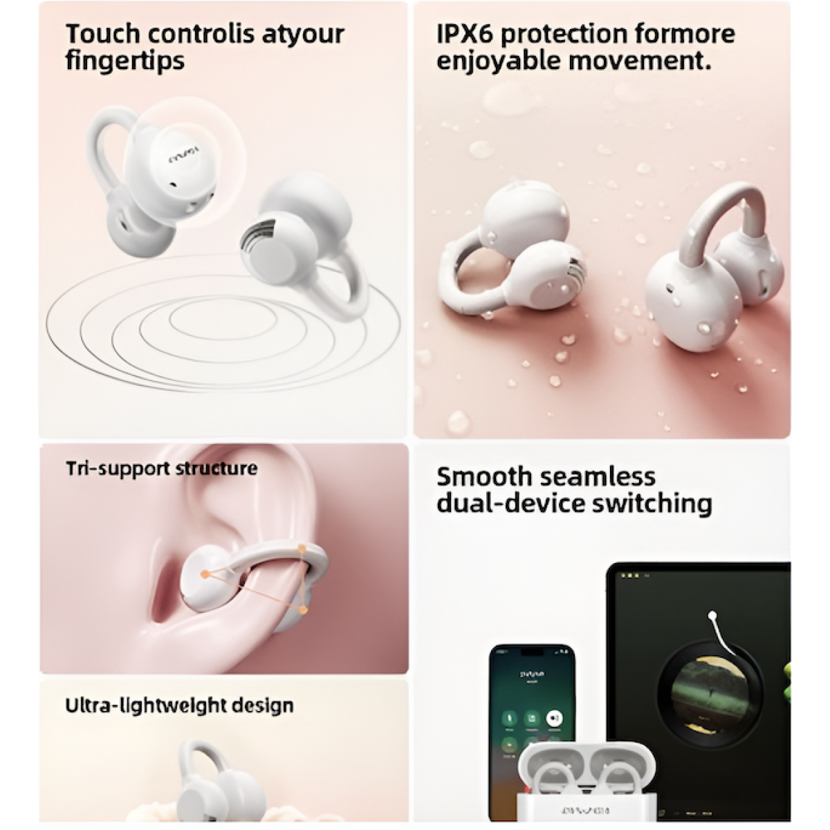 Ασύρματα Bluetooth Ακουστικά OWS Awei TZ60 Λευκά - Image 2