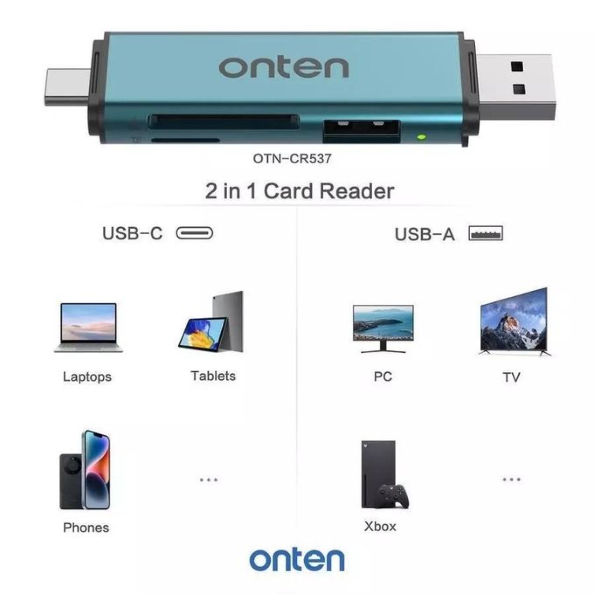 Card Reader USB & Type-C Σε SD / Micro SD / TF Onten OTN-CR537 - Image 4