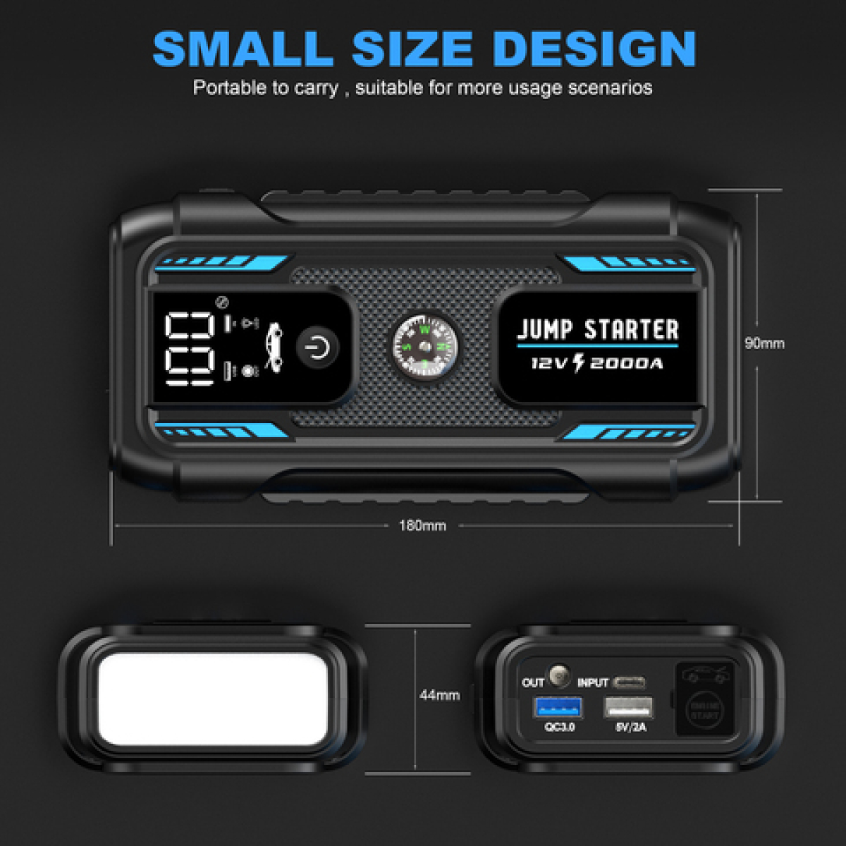 Εκκινητής Μπαταρίας Αυτοκινήτου 12V 22000mAh 2000A με Power Bank, Φακό & Πυξίδα QY18 - Image 7