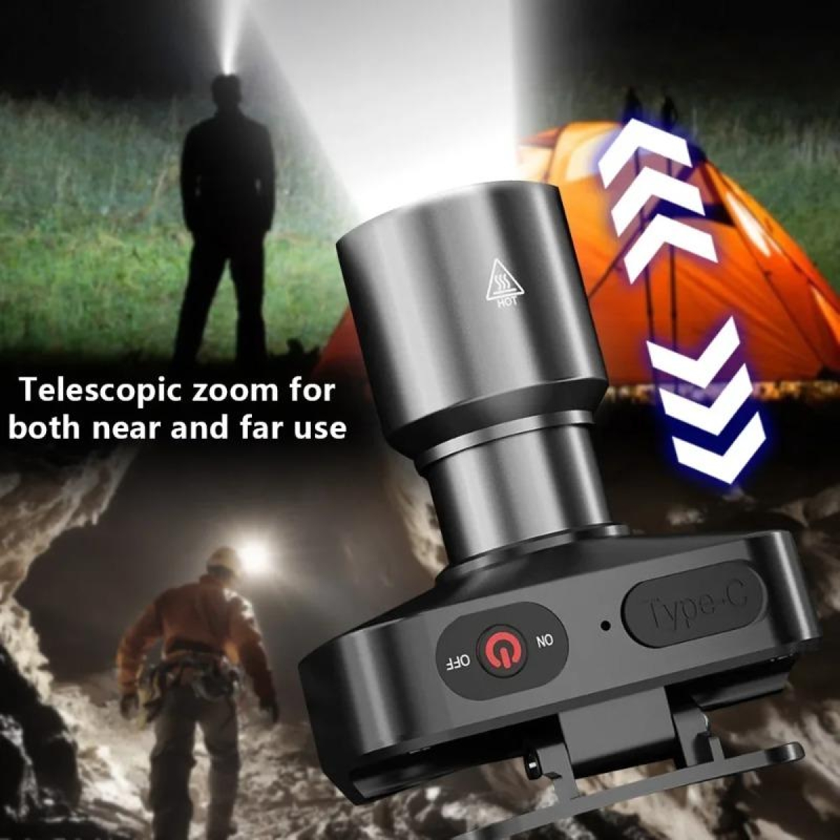 Επαναφορτιζόμενος Φακός Κεφαλής LED USB-C με Zoom & 3 Λειτουργίες Φωτισμού L-42 - Image 8