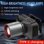 Επαναφορτιζόμενος Φακός Κεφαλής LED USB-C με Zoom & 3 Λειτουργίες Φωτισμού L-42 - Image 2