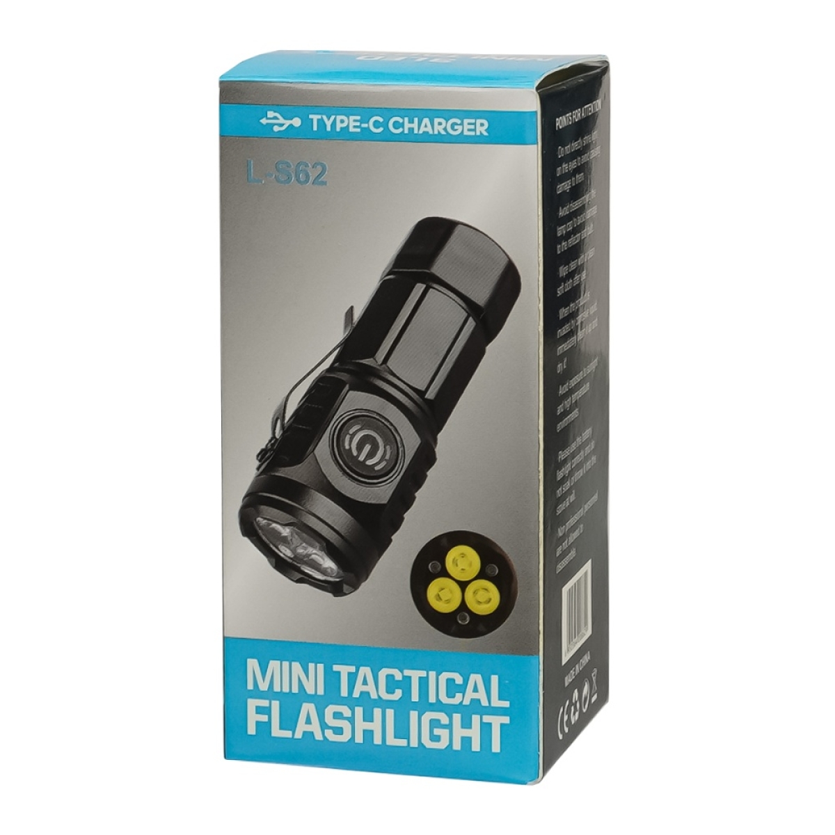 Επαναφορτιζόμενος LED Φακός Χειρός Mini Tactical Flashlight USB-C L-S62 - Image 5