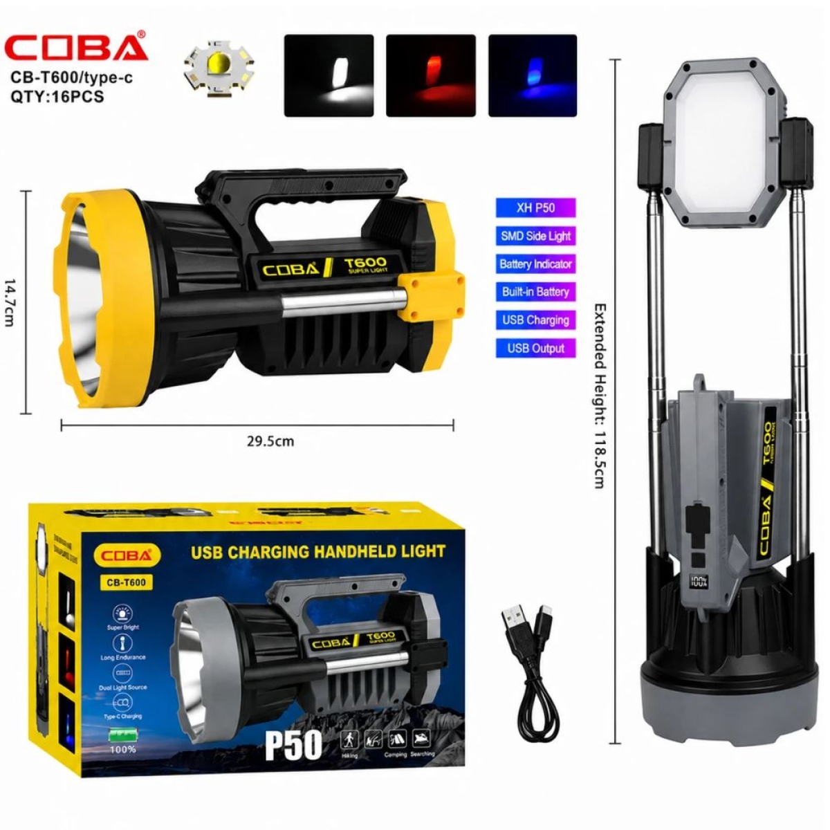 Επαναφορτιζόμενος Φακός LED COBA CB-T600 P50