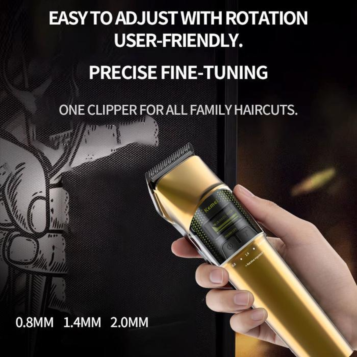 Επαγγελματική Κουρευτική Μηχανή Brushless USB με Black Diamond DLC Λεπίδα & LCD Οθόνη Kemei KM-1376 Pro - Image 2