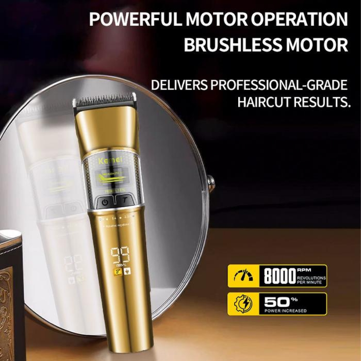 Επαγγελματική Κουρευτική Μηχανή Brushless USB με Black Diamond DLC Λεπίδα & LCD Οθόνη Kemei KM-1376 Pro - Image 5