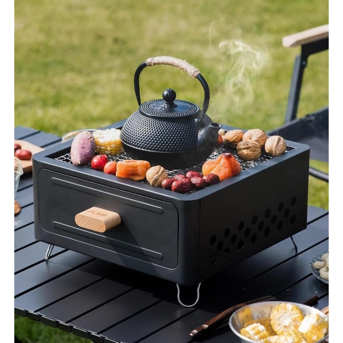 Επιτραπέζια Ψησταριά Κάρβουνου BBQ με Συρτάρι 31x31x16cm K-704 - Image 6