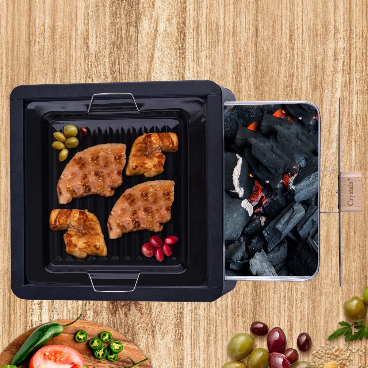 Επιτραπέζια Ψησταριά Κάρβουνου BBQ με Συρτάρι 31x31x16cm K-704 - Image 3