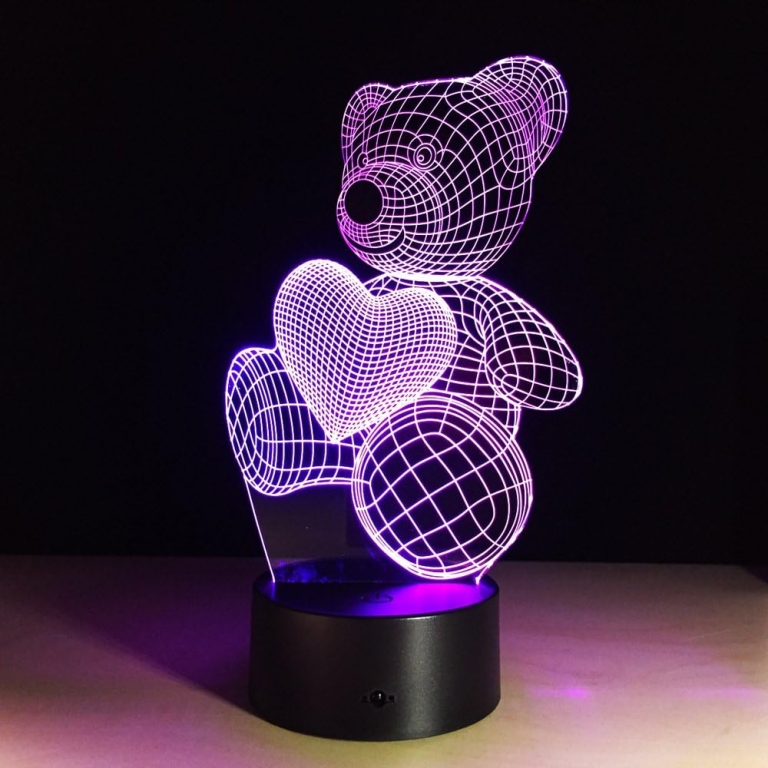Επιτραπέζιο Φωτιστικό LED 3D Illusion Με 7 Χρώματα - Aρκούδος με Καρδιά