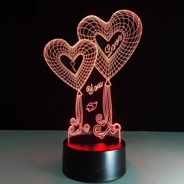 Επιτραπέζιο Φωτιστικό LED 3D Illusion Με 7 Χρώματα - Καρδιές Love You