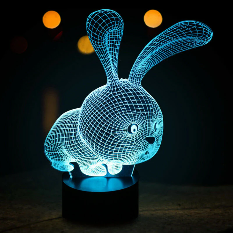 Επιτραπέζιο Φωτιστικό LED 3D Illusion Με 7 Χρώματα - Λαγουδάκι