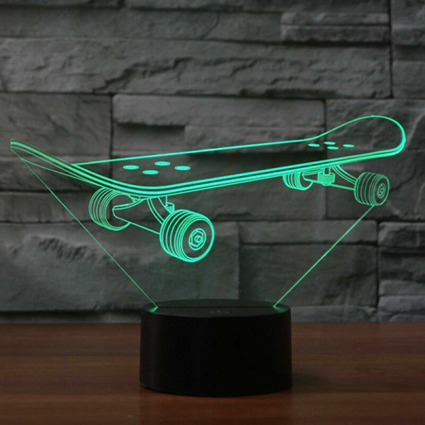 Επιτραπέζιο Φωτιστικό LED 3D Illusion Με 7 Χρώματα - Skateboard