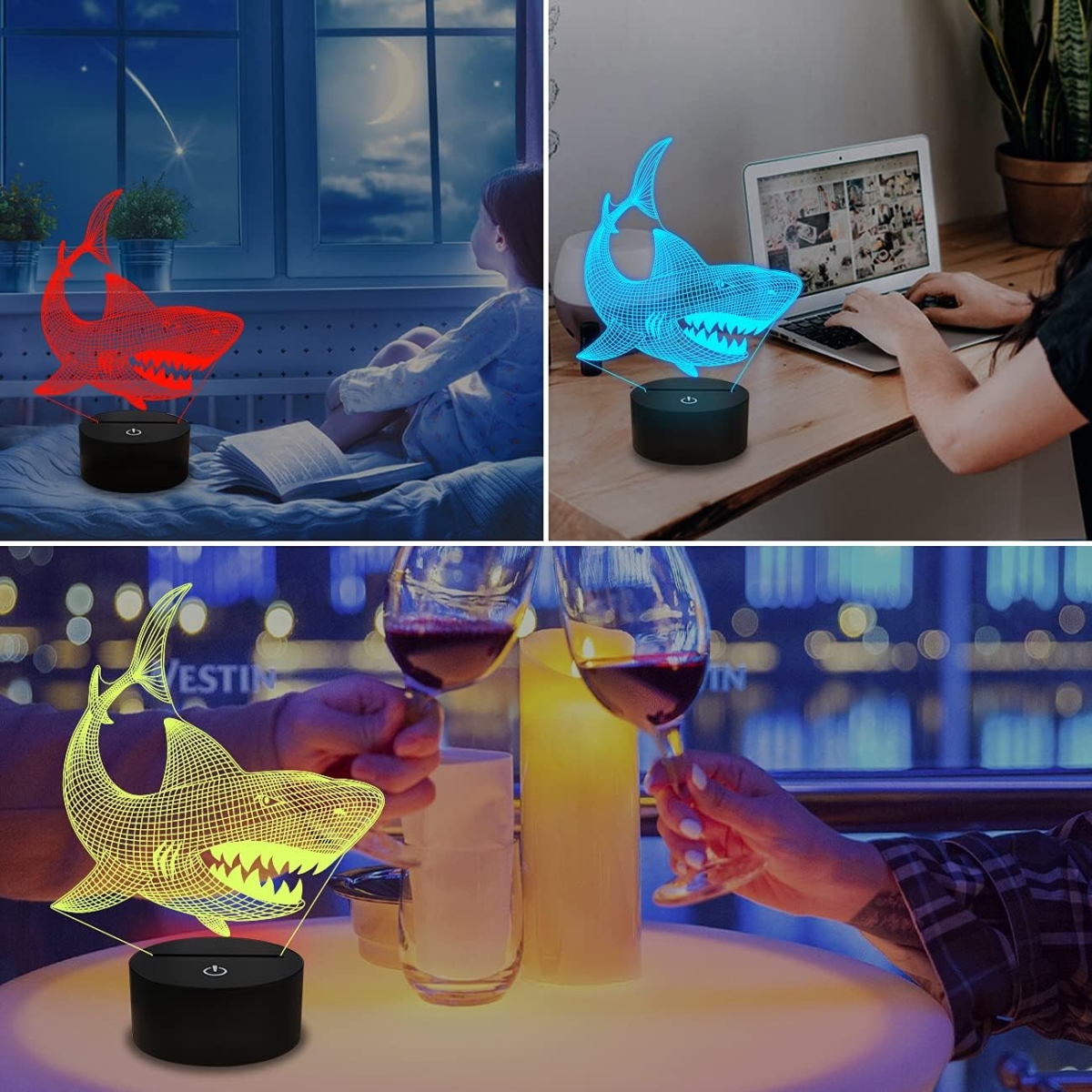 Επιτραπέζιο Φωτιστικό LED 3D Illusion Με 7 Χρώματα - Καρχαρίας - Image 5
