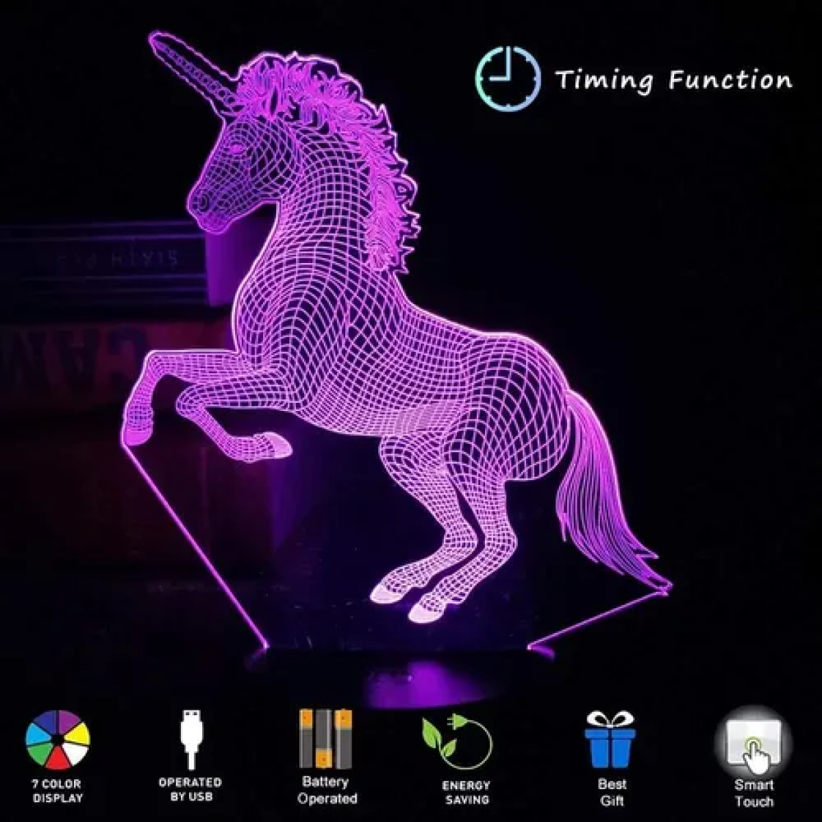 Επιτραπέζιο Φωτιστικό LED 3D Illusion Με 7 Χρώματα - Μονόκερος - Image 3