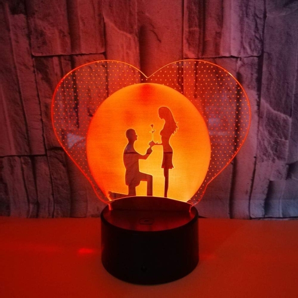 Επιτραπέζιο Φωτιστικό LED 3D Με 7 Χρώματα - Ζευγάρι σε Καρδιά