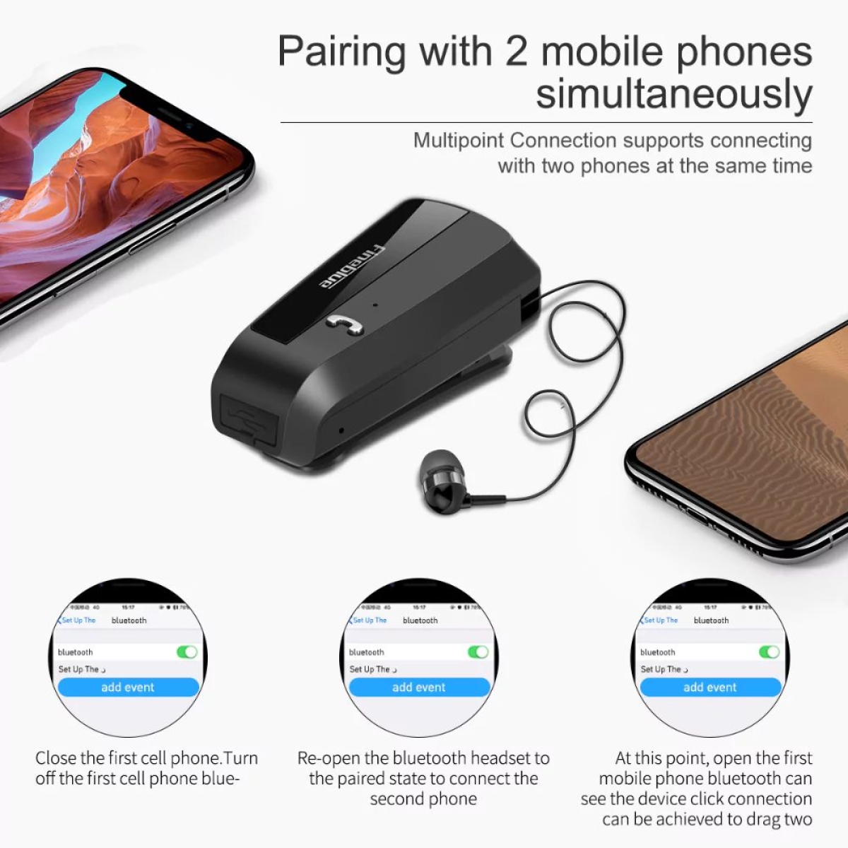 Bluetooth Handsfree In-Ear Fineblue F990+ με Κλιπ
