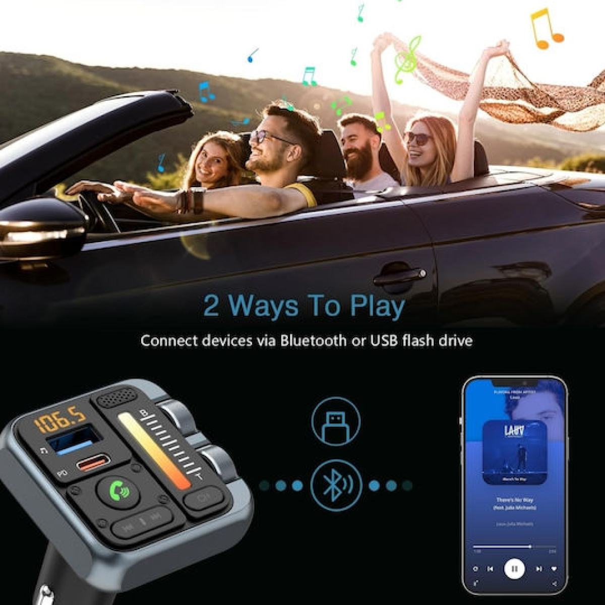 FM Transmitter Bluetooth Αυτοκινήτου με USB-C PD, USB Fast Charge, MP3 Player και RGB Φωτισμό P40 - Image 2