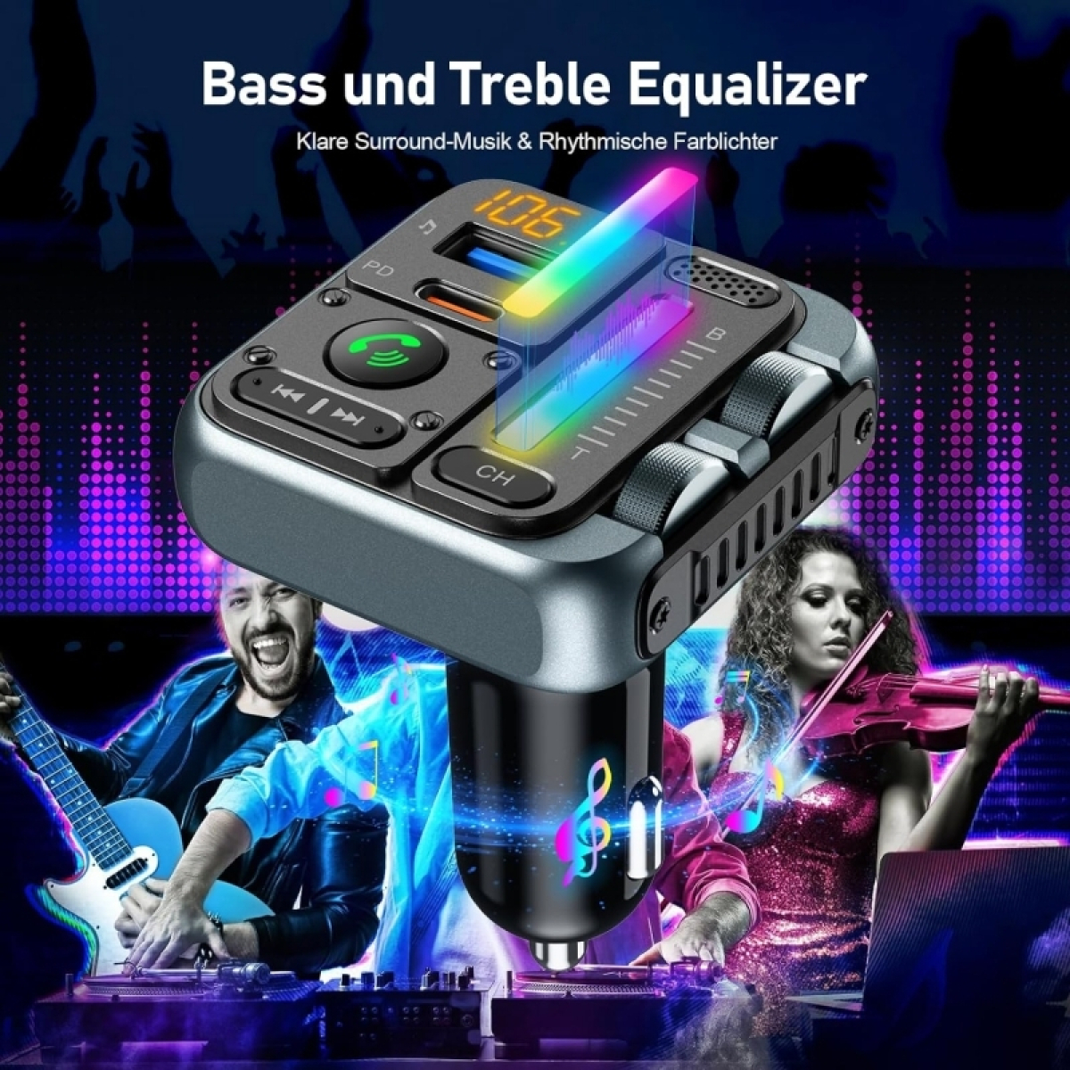 FM Transmitter Bluetooth Αυτοκινήτου με USB-C PD, USB Fast Charge, MP3 Player και RGB Φωτισμό P40 - Image 3