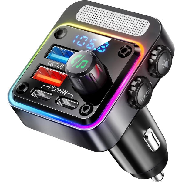 FM Transmitter Bluetooth 5.3 Αυτοκινήτου με USB-C PD 30W, QC3.0 36W και RGB Φωτισμό