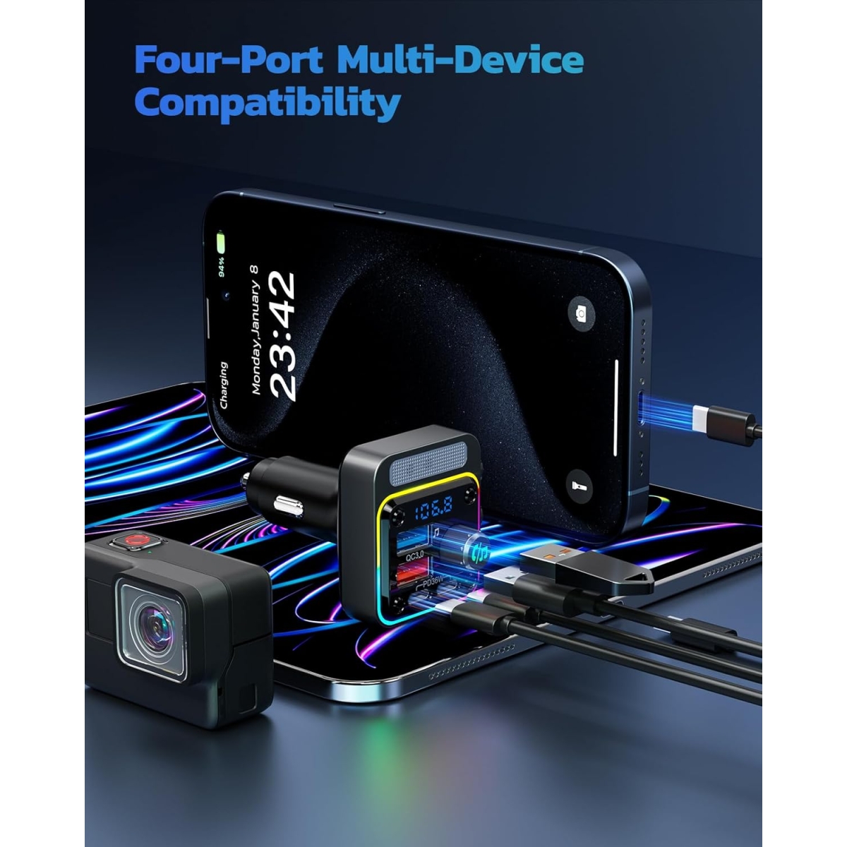 FM Transmitter Bluetooth 5.3 Αυτοκινήτου με USB-C PD 30W, QC3.0 36W και RGB Φωτισμό - Image 4