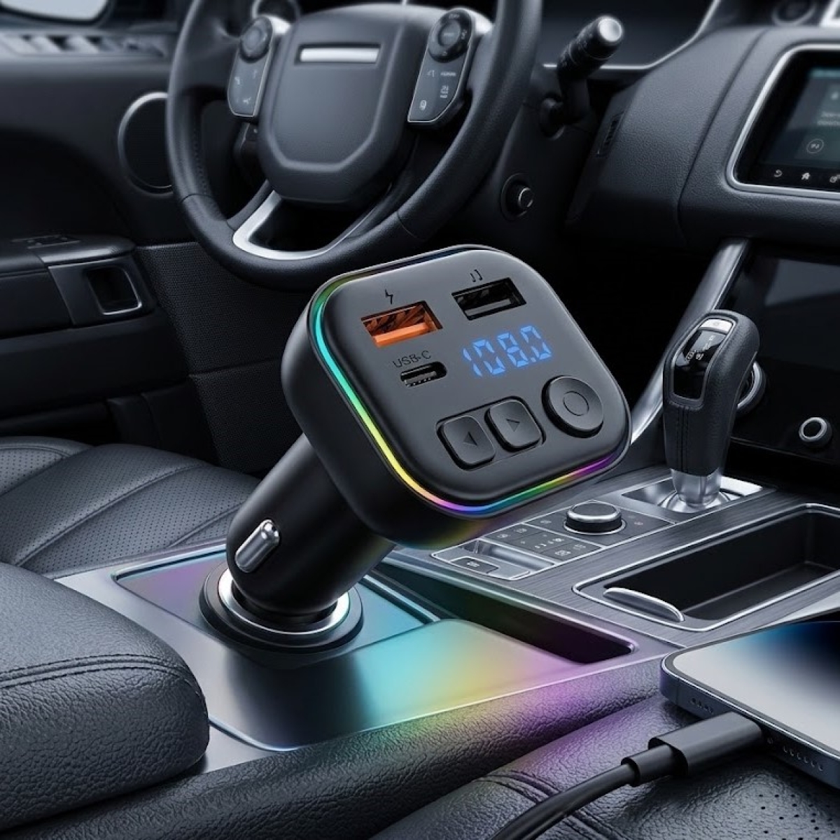 FM Transmitter Bluetooth Αυτοκινήτου με USB, USB-C PD και RGB Φωτισμό C39