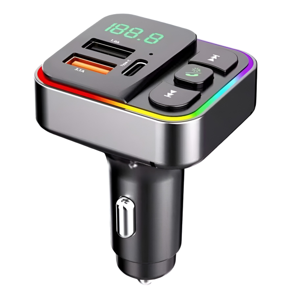 FM Transmitter Bluetooth Αυτοκινήτου με USB, USB-C PD και RGB Φωτισμό HM145
