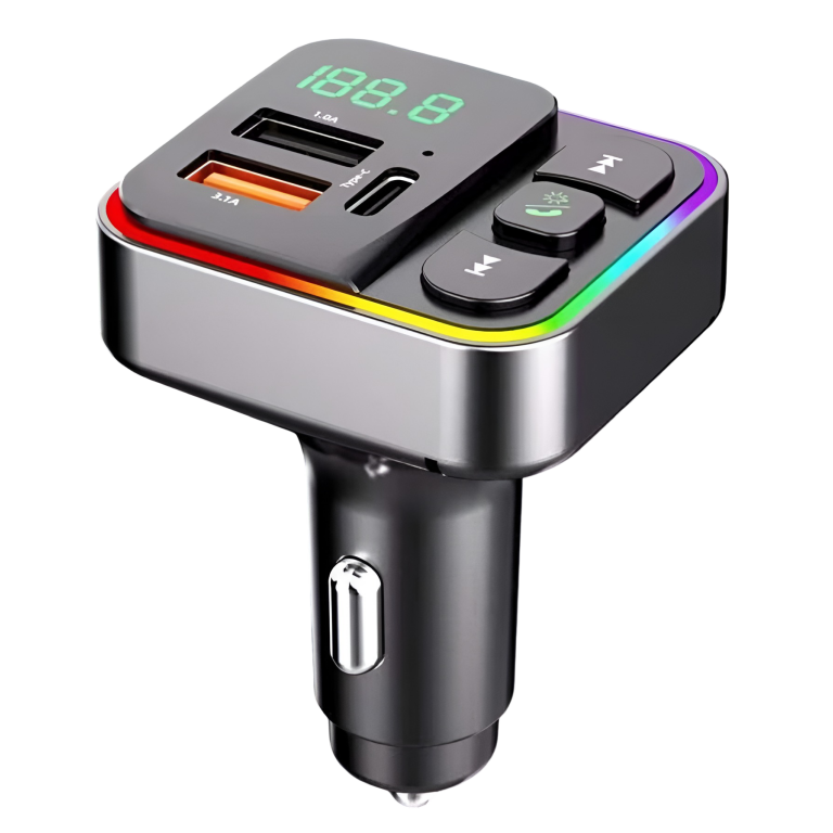 FM Transmitter Bluetooth Αυτοκινήτου με USB, USB-C PD και RGB Φωτισμό HM145