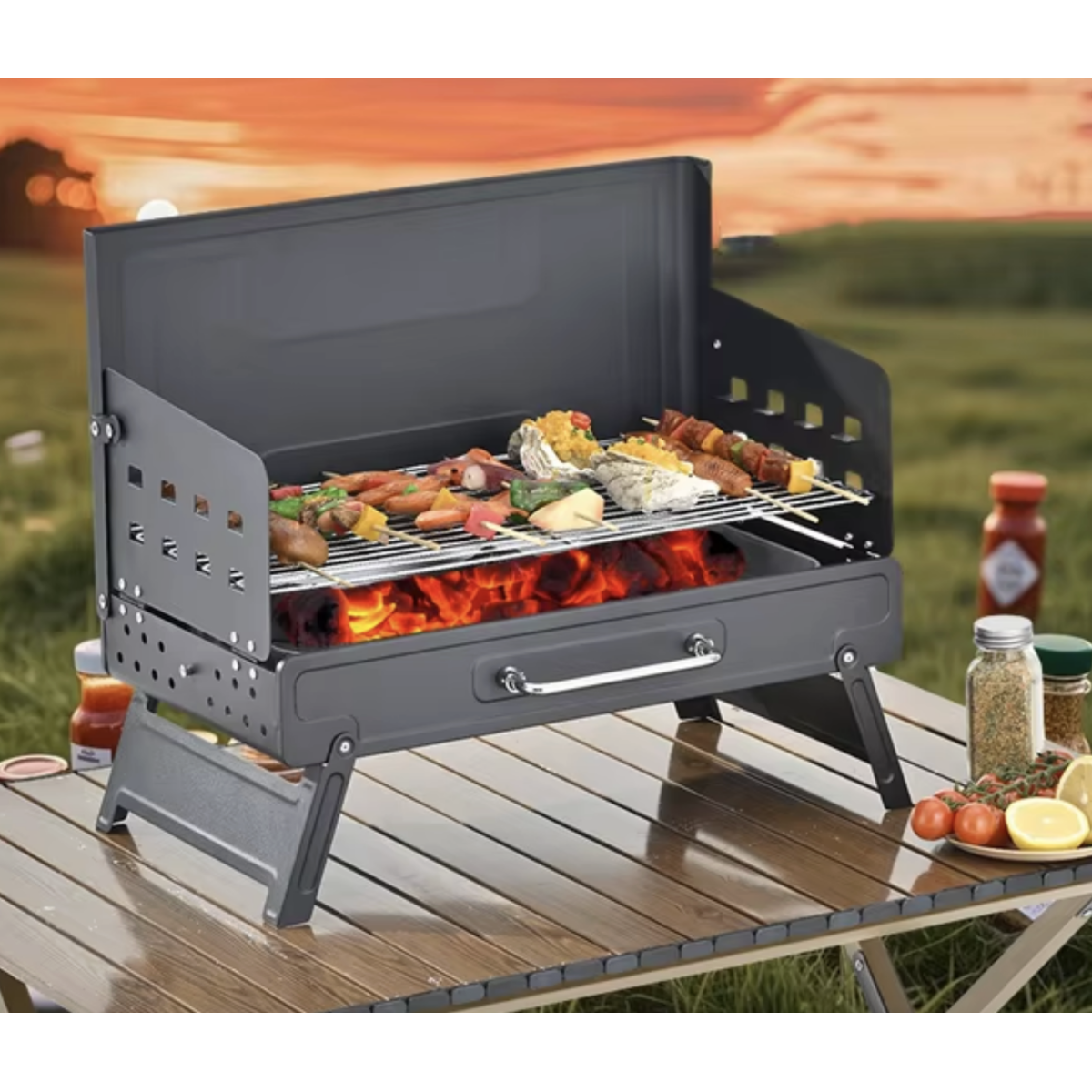 Φορητή Πτυσσόμενη Ψησταριά Κάρβουνου BBQ 50x27.5x43cm K-501 - Image 2