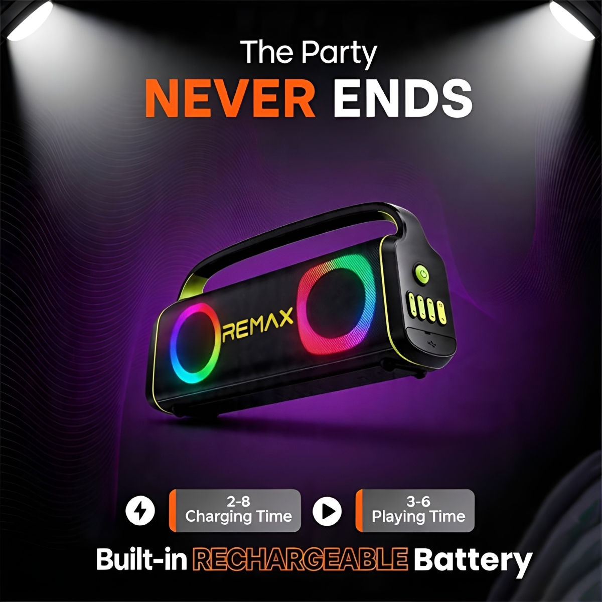 Φορητό Ασύρματο Ηχείο Bluetooth Με RGB Φωτισμό 80W Remax RB-MB07 - Image 2