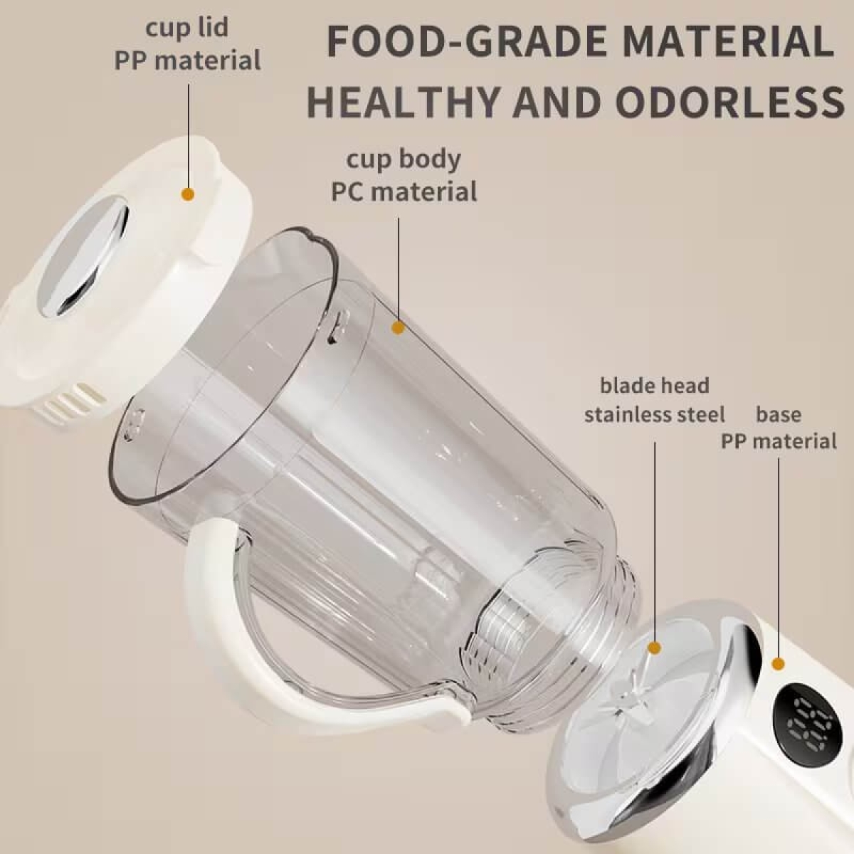 Φορητό Επαναφορτιζόμενο Μπλέντερ 600ml USB με Οθόνη LCD & 2 Ταχύτητες MDHL AJ03 - Image 6