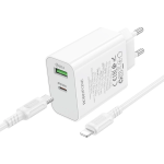 Φορτιστής Τοίχου 30W USB-C PD & USB-A QC 3.0 με Καλώδιο USB-C σε Lightning Λευκός - Borofone BA108A c-ios Stellar - Image 3