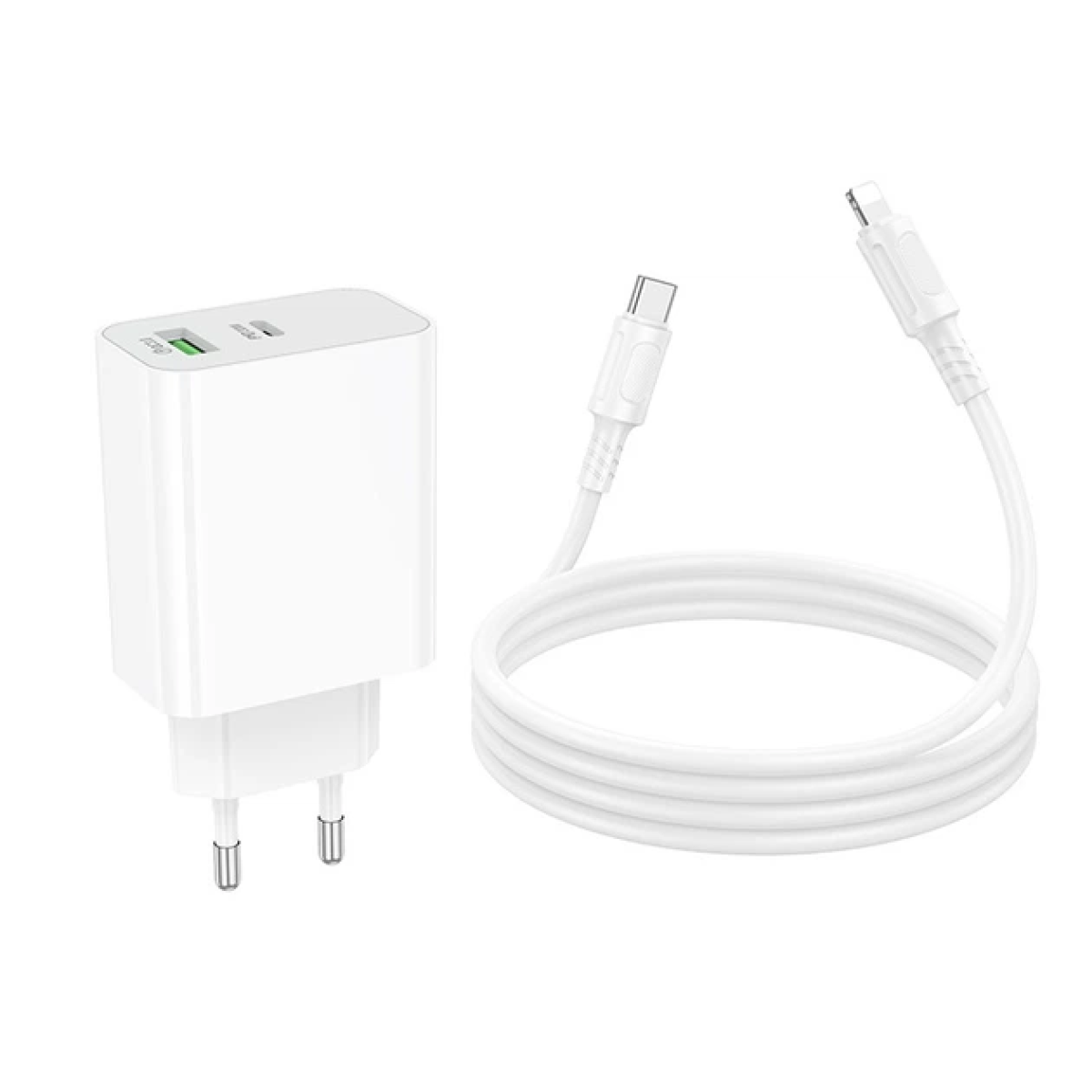 Φορτιστής Τοίχου 30W USB-C PD & USB-A QC 3.0 με Καλώδιο USB-C σε Lightning Λευκός - Borofone BA108A c-ios Stellar - Image 7