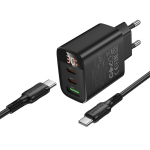 Φορτιστής Τοίχου PD 30W με 2x USB-C, USB-A, LED Οθόνη & Καλώδιο USB-C σε Lightning 1m Μαύρος - Borofone BA98A - Image 2