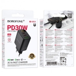 Φορτιστής Τοίχου PD 30W με 2x USB-C, USB-A, LED Οθόνη & Καλώδιο USB-C σε Lightning 1m Μαύρος - Borofone BA98A - Image 4