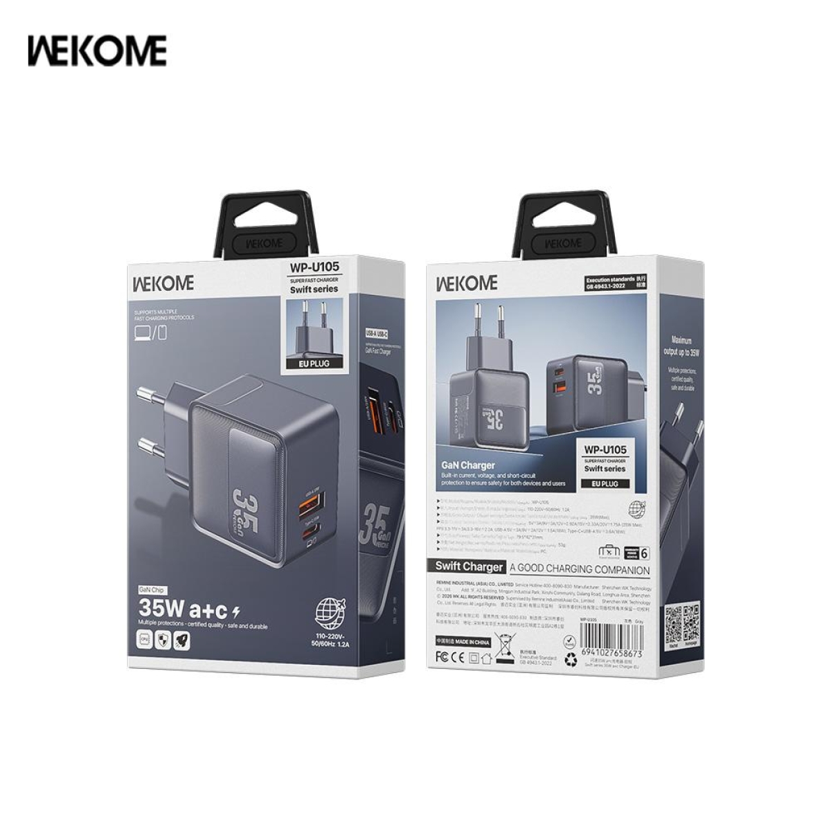 Φορτιστής USB-A + USB-C 35W PD/PPS Fast Charger EU Wekome WP-U105 - Image 2