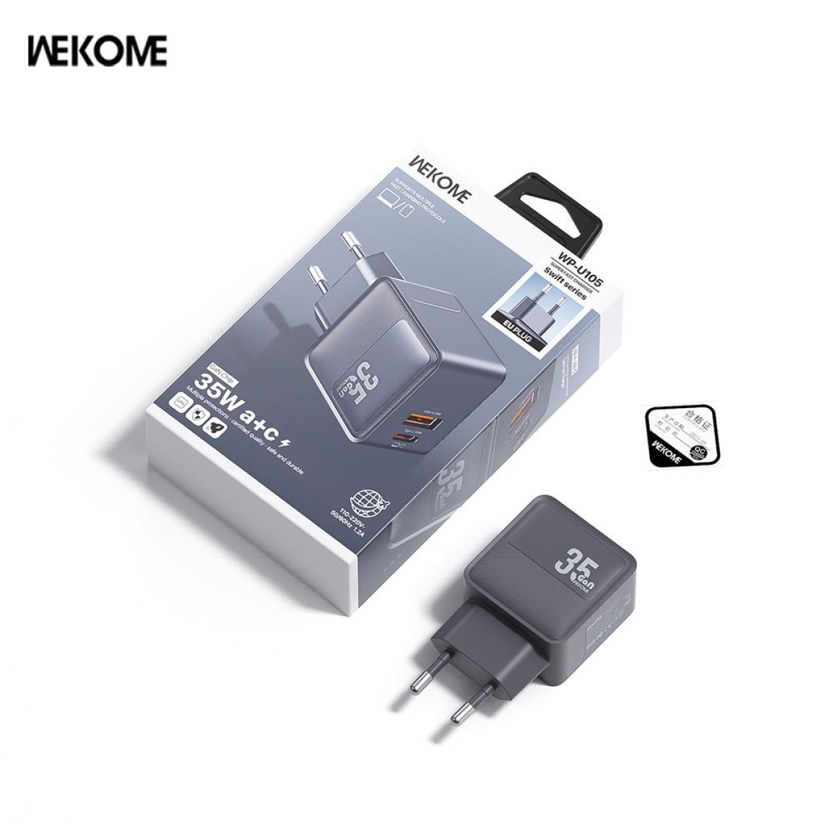 Φορτιστής USB-A + USB-C 35W PD/PPS Fast Charger EU Wekome WP-U105 - Image 3
