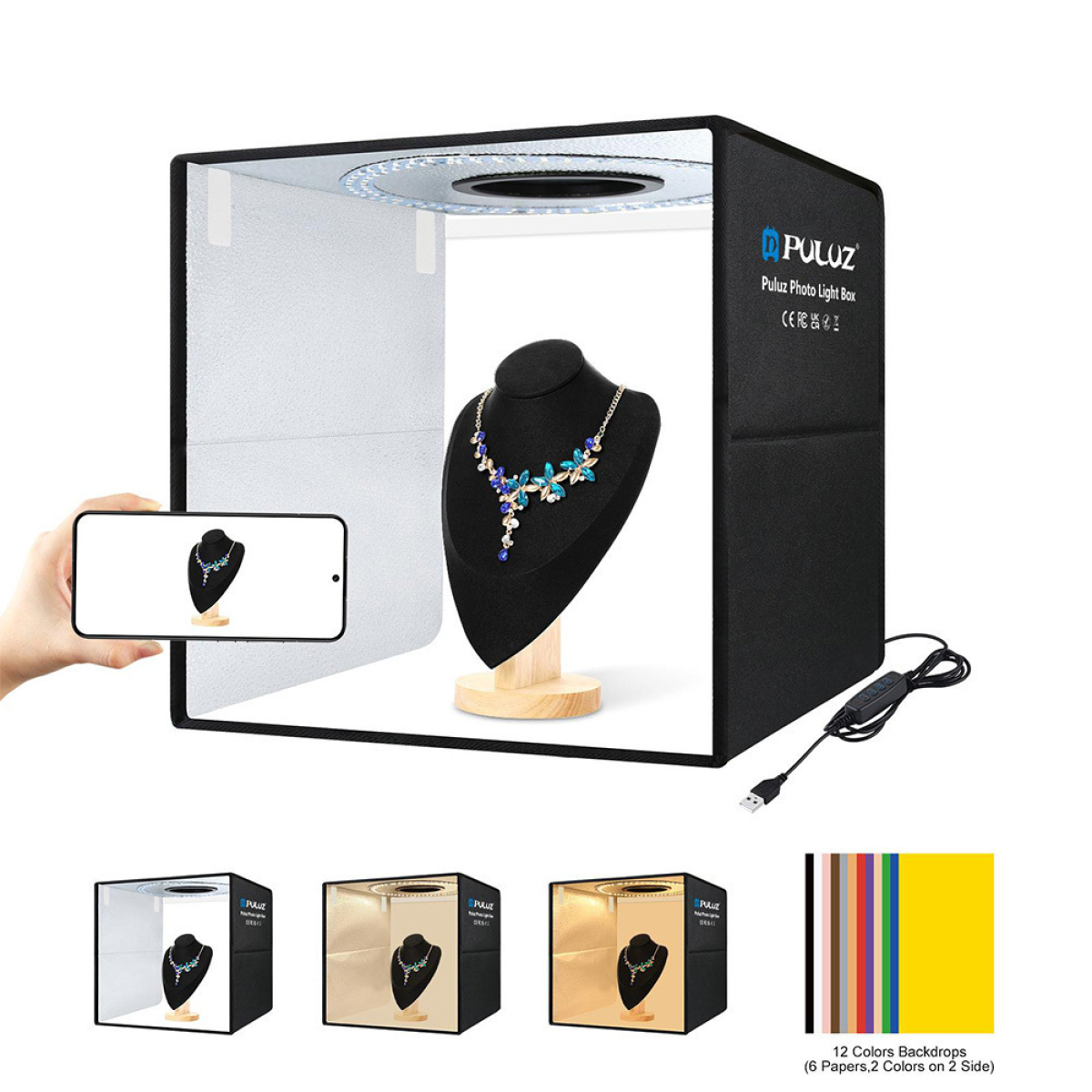 Φωτογραφικό Studio Box 40x40cm με LED Φωτισμό & 12 Backgrounds Puluz PU5041B - Image 6