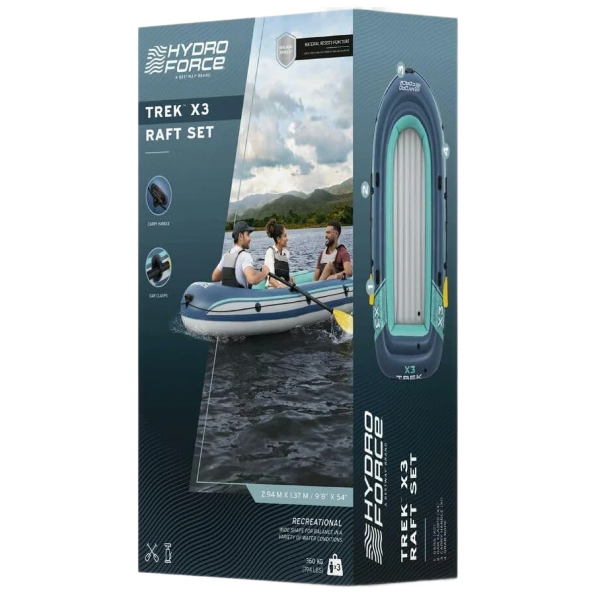 Φουσκωτή Βάρκα Θαλάσσης Hydro-Force™ Trek X3 294x137 εκ. με Κουπιά & Τρόμπα Bestway 61154 - Image 3