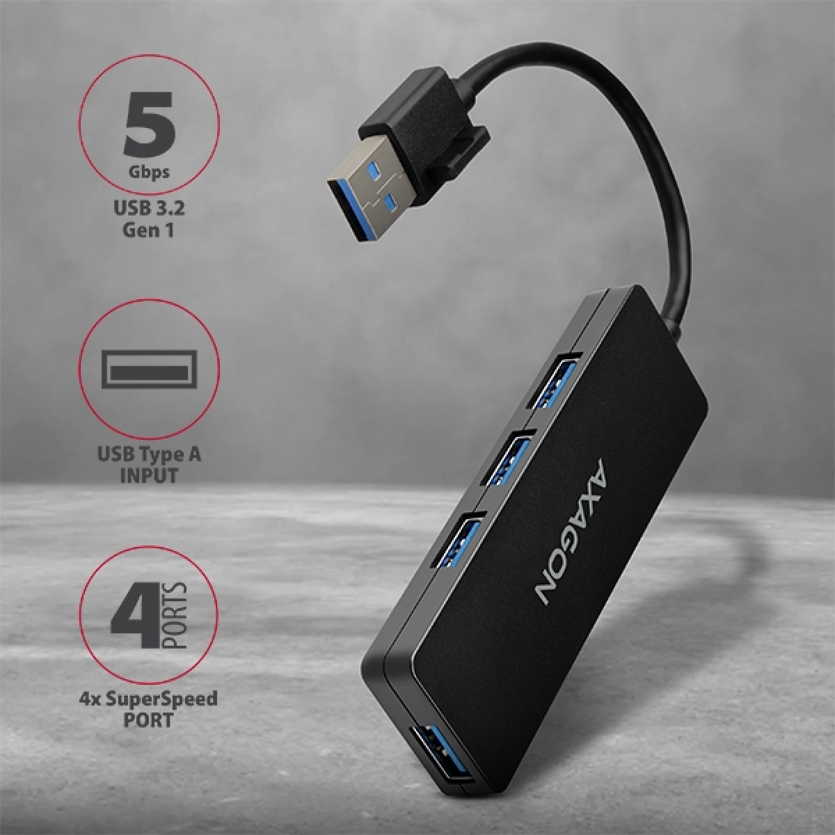 Axagon HUB 4x USB3.2 Gen 1 SLIM Καλώδιο 14cm Type-A HUE-G1A - Image 3
