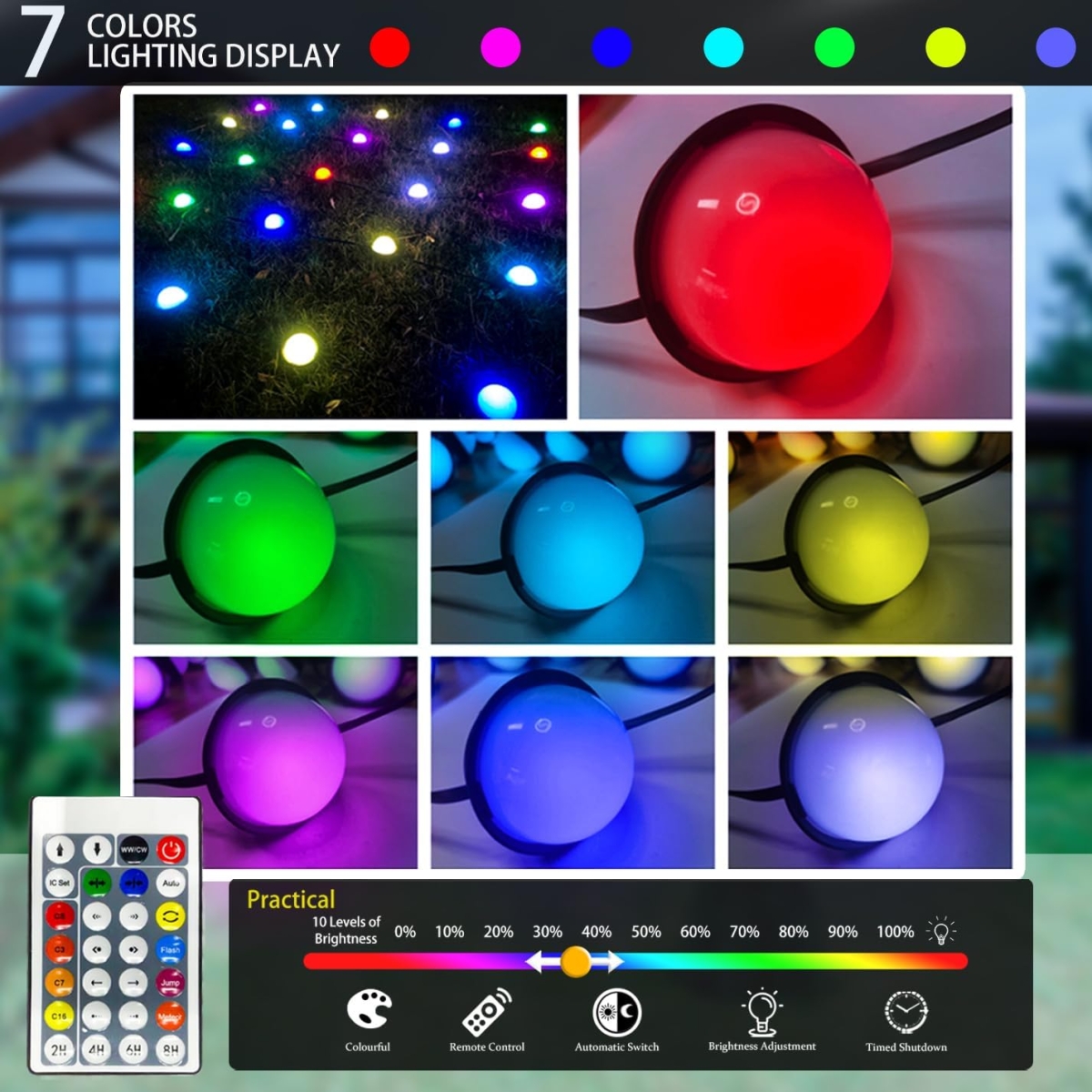 Ηλιακά Φωτιστικά Κήπου RGB Με Τηλεχειριστήριο 25 Τεμαχίων IP65 10m - Image 6